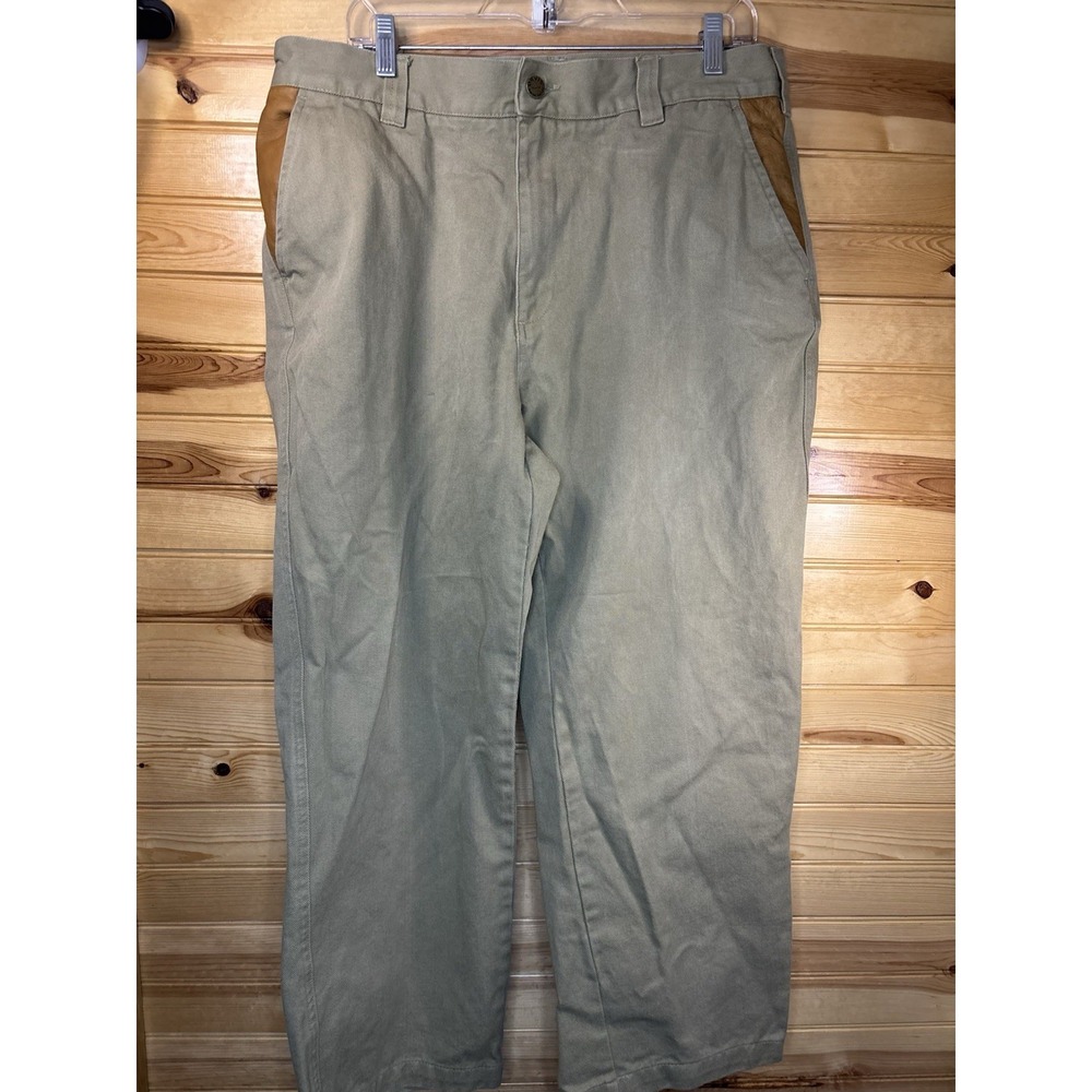Vintage ORVIS Men's Pants 36x26 Green Canvas Leather Pocket Trim Hiking Hunting - Picture 2 of 7